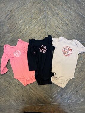 Monogram MAM Ribbed Long-Sleeve One-Piece Bodysuit - Pink, Black, Cream